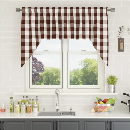 Miniatura 146 de Cenefas de cortina para ventana de 16 pulgadas de largo, 2 paneles de cuadros búfalo, cortinas pequeñas con bolsillo para barra, estilo clásico