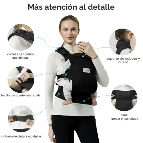 Miniatura 2 de MISSWISDOM Portabebés para bebé de recién nacido a niño pequeño, portabebés ajustable fácil para niños pequeños de 3 a 13.6 kg, portabebés Negro
