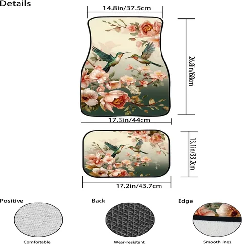 Miniatura 6 de Showudesigns Alfombrillas de automóvil de colibrí, accesorios para asiento delantero y trasero, alfombrillas de ajuste universal para SUV, camiones