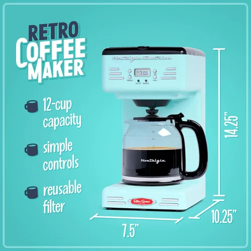 Miniatura 6 de Nostalgia Horno microondas compacto retro para encimera, 0.7 pies cúbicos y cafetera programable retro de 12 tazas con pantalla LED