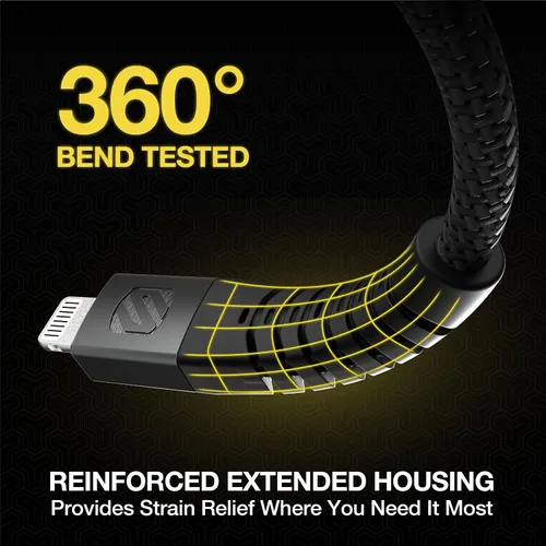 Miniatura 2 de Scosche HDCI4B4SG-SP Strikeline - Cable trenzado de carga y sincronización premium con certificación MFi para dispositivos Lightning y USB-C, 4 Negro