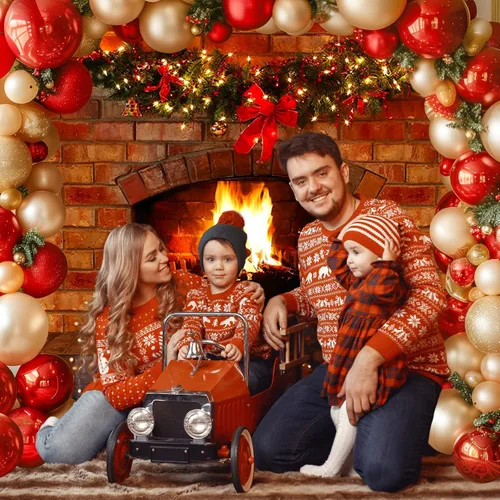 Miniatura 5 de Telón de fondo de chimenea de Navidad para fotografía de 7 x 5 pies, decoración de chimenea de ladrillo rojo para fiestas de Navidad, fondo