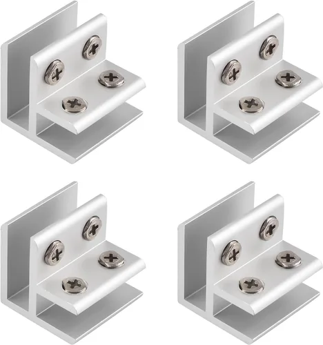 Miniatura 30 de INCREWAY Abrazadera de vidrio, paquete de 4 soportes ajustables de aleación de aluminio de doble cara para estante de vidrio, soporte de abrazadera