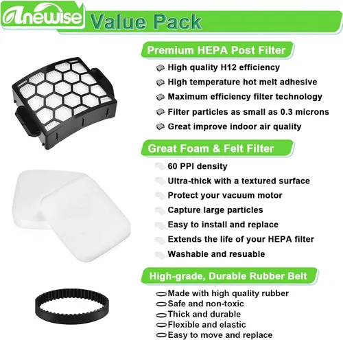 Miniatura 4 de Anewise Piezas de repuesto de cepillo, filtro y correa para Shark UV850 Performance Lift-Away ADV DuoClean PowerFins aspiradora vertical, 1 rollo