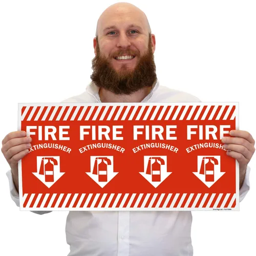 Miniatura 3 de SmartSign Etiqueta envolvente "Fire Extinguisher" con flecha hacia abajo, vinilo laminado de 24 x 12 pulgadas, fabricado en Estados Unidos