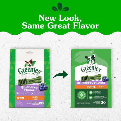 Miniatura 2 de Greenies Golosinas dentales naturales para perros adultos recomendadas por veterinarios, tamaño pequeño, sabor arándano, paquete de 12 onzas, 20