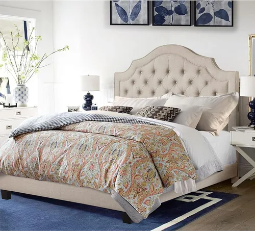 Miniatura 11 de Rosevera Jardin - Marco de cama con plataforma copetuda con botones, base de cama tapizada de tela con cabecera ajustable y soporte de listones