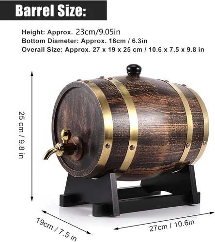 Miniatura 7 de Barril de roble, 3L estilo retro madera de roble vino tinto brandy barril de whisky barril barril cubo contenedor con grifo almacenamiento