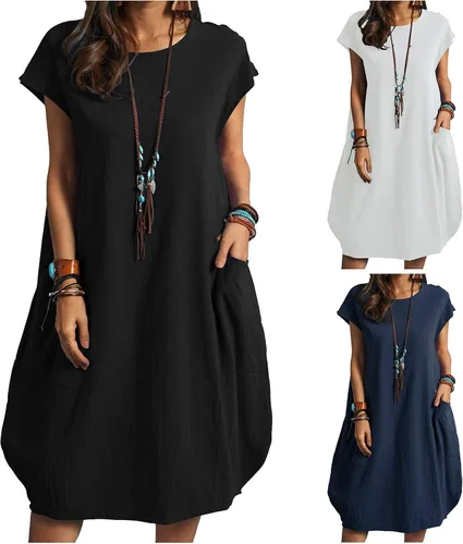 Miniatura 3 de SERYU Vestido largo holgado de lino liso para mujer con bolsillos y bolsillos