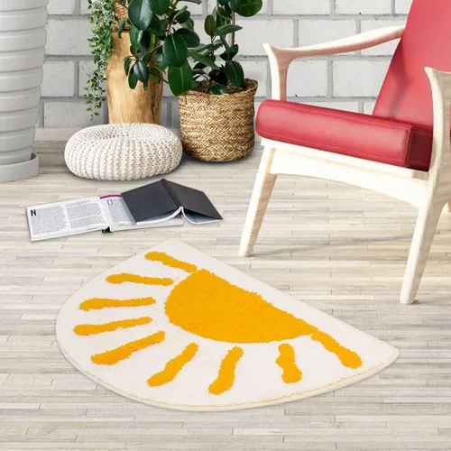 Miniatura 8 de Alfombras de baño medio círculo, lindas alfombras de baño bohemias de color blanco y amarillo, antideslizantes, suaves y absorbentes, de microfibra