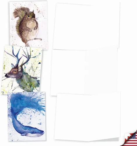 Miniatura 4 de The Best Card Company - Juego surtido de tarjetas de felicitación en blanco con acuarela de animales para todas las ocasiones - Incluye 10 diseños