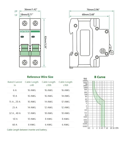 Miniatura 7 de Interruptor de circuito en miniatura DC de 12V-110V, protector de interruptor de batería de 6 amperios y 1 polo para sistema solar PV y RV, disparo