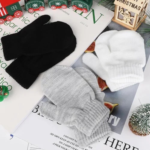 Miniatura 6 de 6 pares de mitones de invierno para bebés, guantes mágicos de punto para niños y niñas