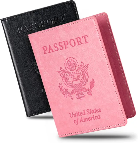 Miniatura 8 de Honmein 2 soportes para pasaporte, billetera ultradelgada para pasaporte, funda de pasaporte de piel sintética para mujeres y hombres