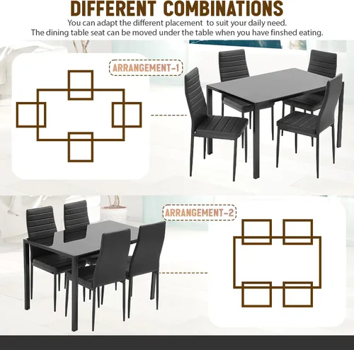 Miniatura 7 de NChanmar Juego de mesa de comedor para 4 muebles, juego de comedor de 5 piezas, mesa de cocina moderna con sillas tapizadas de piel sintética y mesa