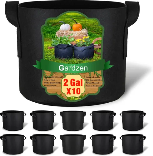 Miniatura 12 de Gardzen - Paquete de 10 bolsas de cultivo de 7 galones, macetas de tela de aireación engrosadas de 300 g con asas, macetas de tela resistentes