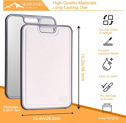 Miniatura 2 de Tabla de cortar de titanio de doble cara con paja de trigo PP lado para cocina, tabla de cortar antideslizante compacta mediana 15.2 x 10.5 pulgadas