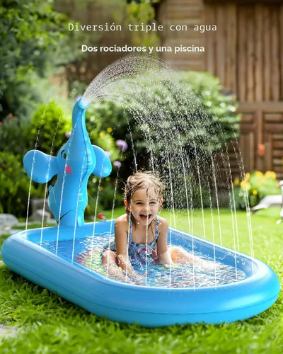Miniatura 3 de QPAU Almohadillas de salpicaduras para niños pequeños de 1 a 3 años, tapete de juguete de elefante azul para niños, tapete de juego al aire libre
