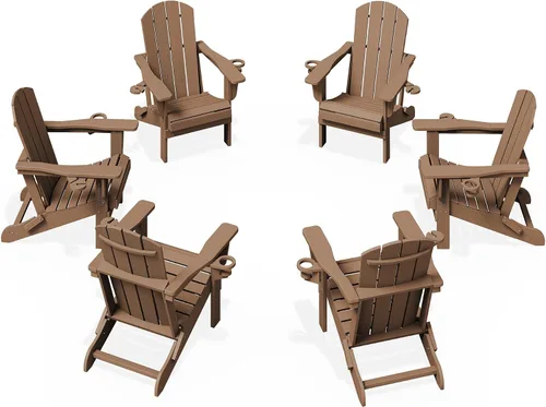 Miniatura 26 de KINGYES Silla plegable Adirondack con portavasos dobles - Sillas de exterior de HDPE para todo clima, silla de patio tipo madera para el patio Negro