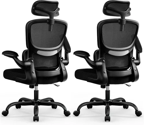 Miniatura 14 de BESTFAIR Silla de oficina ergonómica de respaldo alto, silla de escritorio de malla transpirable con soporte lumbar, reposacabezas ajustables