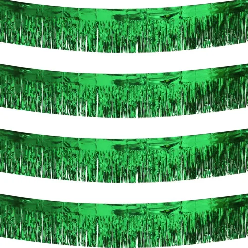 Juego de 4 cortinas de flecos de papel de aluminio verde, total 40 pies de guirnalda metálica con purpurina, bandera para colgar en la pared,