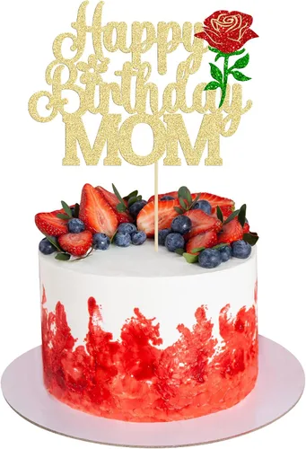 Miniatura 23 de Gyufise 1 pieza de decoración de pastel para el Día de la Madre con purpurina de corazón Love You Mom Cake Pick Rose Flower Best Mom Cupcake Decor