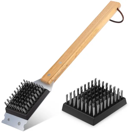 SIMPLETASTE Cepillo y raspador para parrilla para BBQ, duradero y eficaz, cabezal de acero inoxidable reemplazable, cepillo de parrilla de alambre