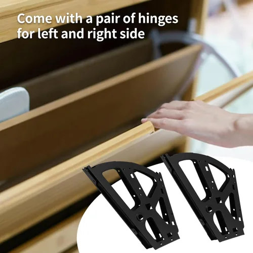 Miniatura 5 de Antrader 1 par de 2 capas de gabinete con marco abatible para zapatos Turing, negro mate Bisagras de cajón de acero inoxidable, accesorios