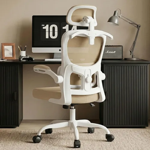 Miniatura 2 de AreShark Silla de Oficina Ergonómica con Soporte Lumbar Ajustable y Gancho para Reposacabezas, Silla de Malla Transpirable de Respaldo Alto con Caqui