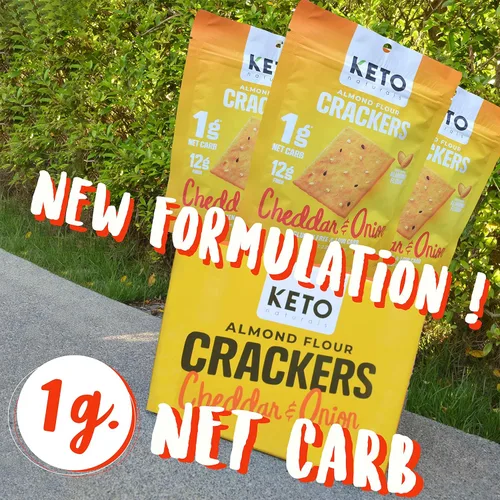 Miniatura 3 de Keto Crackers galletas bajas en carbohidratos (cheddar y cebolla), galletas cetogénicas, casi cero carbohidratos sin azúcar (paquete de 3) harina