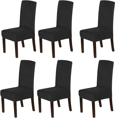 Miniatura 8 de Juego de 4 fundas de terciopelo para sillas de comedor, fundas para sillas de comedor con respaldo alto, protectores de silla de gamuza suaves