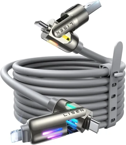 Miniatura 17 de Cable USB C de LISEN de 3 pies para cargador Samsung tipo C, cable de carga 4 en 1 con luz, cable de carga múltiple para iPhone 16 15 14 Pro Rosa