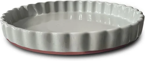 Miniatura 11 de Mora Molde de Cerámica para Tartas, Fuente Grande de Porcelana de 9.5 Pulgadas para Tartas, Quiche, Pay, Flan, etc. Borde Acanalado con Volantes