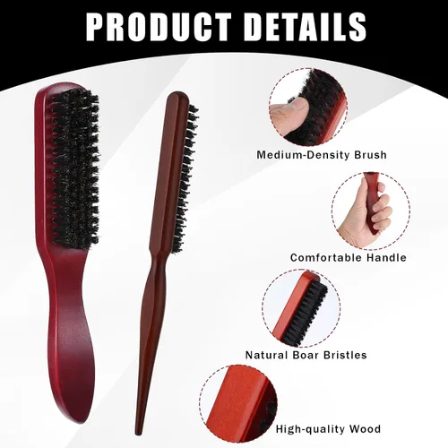 Miniatura 4 de cobee Juego de 5 cepillos de pelo con parte trasera lisa, cepillo de cerdas para control de bordes, peine de burlas, palo de cera para cabello