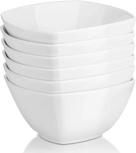 Dowan - Juego de 6 tazones de sopa de porcelana, tazones de cereal de cerámica de 27 onzas, tazón blanco suave, para helado y postre, regalo para