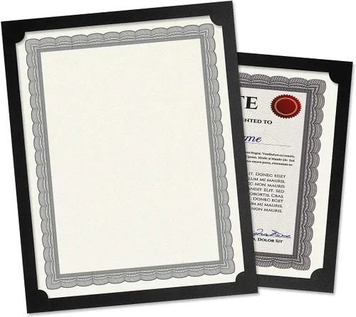 Portatarjetas para certificados, color negro liso, juego de 10, 9-1/2" x 12" plegado con esquinas troqueladas en 80 lb