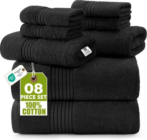 Set de toallas Premium 700 GSM, 8 piezas; 2 toallas de baño, 2 toallas de mano y 4 paños, algodón, lavable a máquina, calidad de hotel, supersuave y