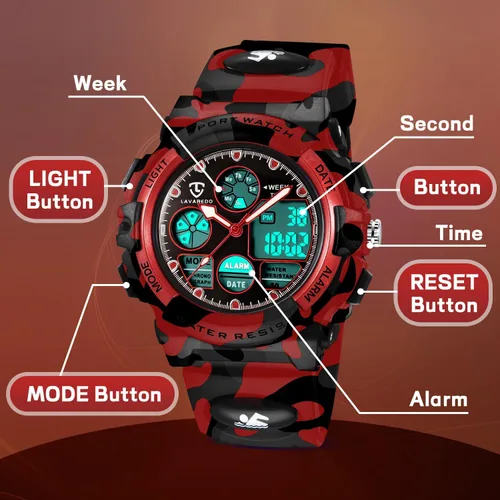 Miniatura 3 de Reloj deportivo digital para niños, reloj deportivo con cronómetro LED, reloj analógico impermeable 50 M, regalo de cumpleaños y regalos de Navidad