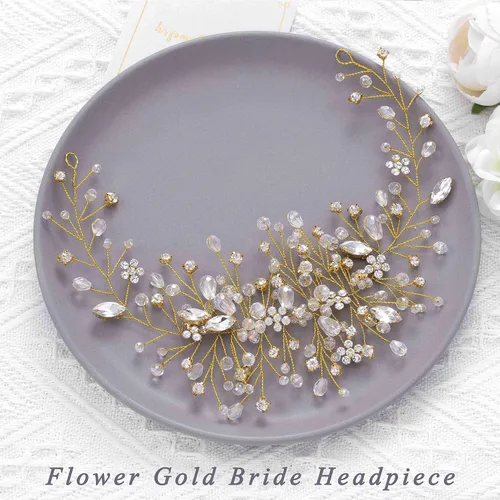 Miniatura 3 de Unicra Flor de novia boda pelo vid cristal pieza nupcial pieza de diamantes de imitación fiesta accesorios hoja joyería cuentas cuentas tocado