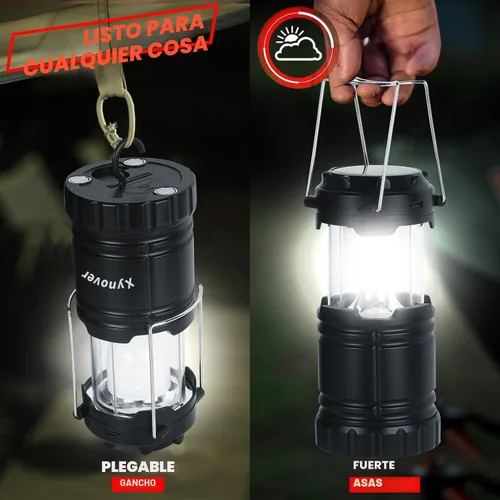 Miniatura 4 de Paquete de 4 linternas solares para campamento, LED recargables con batería USB/solar/AA, base magnética, gancho para colgar, plegable, impermeable