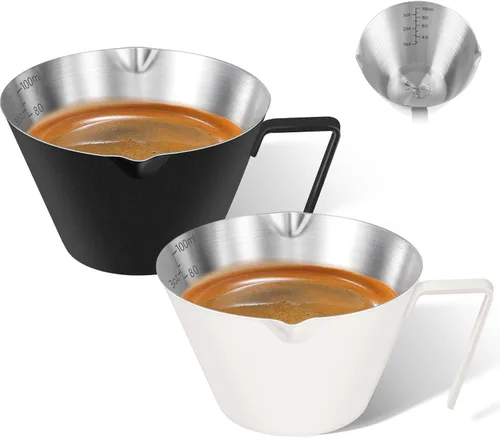Miniatura 19 de 2 piezas de tazas de espresso de acero inoxidable con asa, taza medidora de metal de doble boquilla con doble escala, taza de espresso con boca