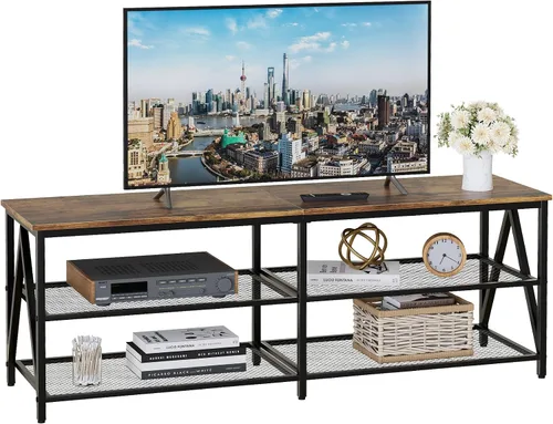 Miniatura 10 de Soporte de TV para televisores de hasta 65 pulgadas, mesa consola de TV industrial de 55 pulgadas de largo con estantes de almacenamiento de 3