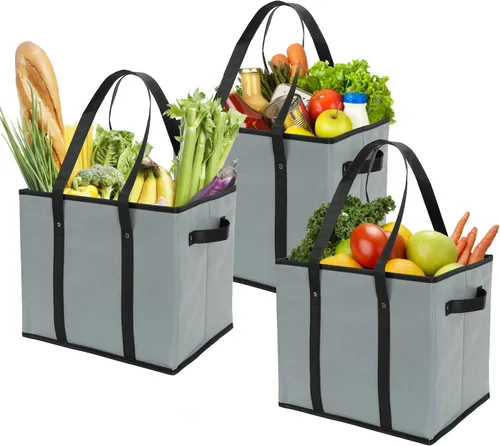 Miniatura 11 de Foraineam Juego de bolsas reutilizables para comestibles, bolsas de compras plegables y resistentes con fondo reforzado Follaje vibrante/paquete de 3