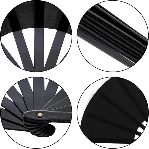 Miniatura 3 de Nydotd Paquete de 2 ventiladores plegables de mano para fanáticos rave, tela de nailon plegable para hombres y mujeres, línea de actuación, danza