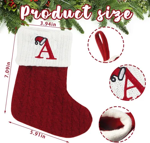 Miniatura 2 de Threetols Medias de Navidad con inicial, letra pequeña bordada de punto, medias de Navidad rojas y blancas, letras de monograma, para colgar, medias