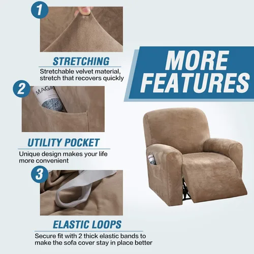 Miniatura 3 de H.VERSAILTEX Fundas elásticas de terciopelo para sillón reclinable, fundas para silla reclinable estilo de 4 piezas, funda para sillón reclinable