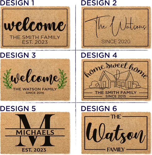 Miniatura 7 de Felpudo personalizado con apellido y 6 diseños, 18 x 30 pulgadas, fibra de coco duradera con respaldo antideslizante, uso en exteriores e interiores