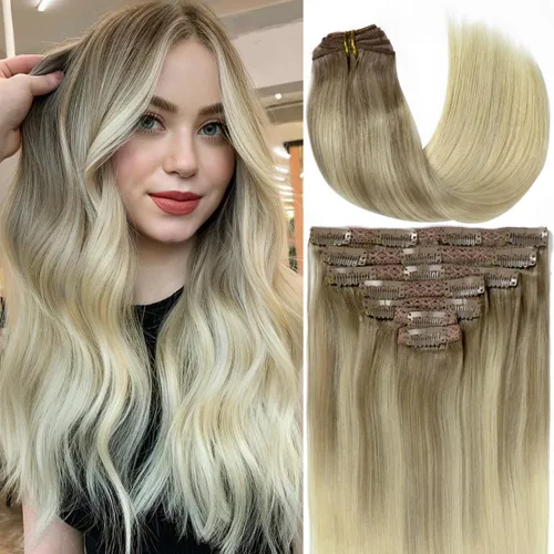 Miniatura 18 de Caliee Extensiones de cabello con pinzas de cabello humano 14 pulgadas Color 1 Negro azabache trama doble invisibles Extensiones de cabello humano