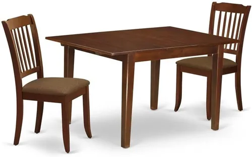 East West Furniture MLDA3-MAH-C - Juego de mesa de comedor moderno de 3 piezas que contiene una mesa rectangular de madera con hoja de mariposa y 2