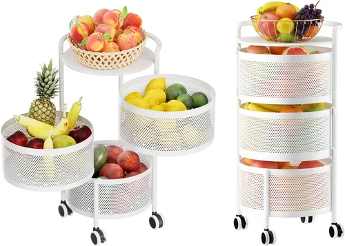 Miniatura 14 de JAQ Canasta giratoria de frutas, de metal resistente, almacenamiento multinivel de cocina, no requiere montaje, con ruedas, para frutas, verduras
